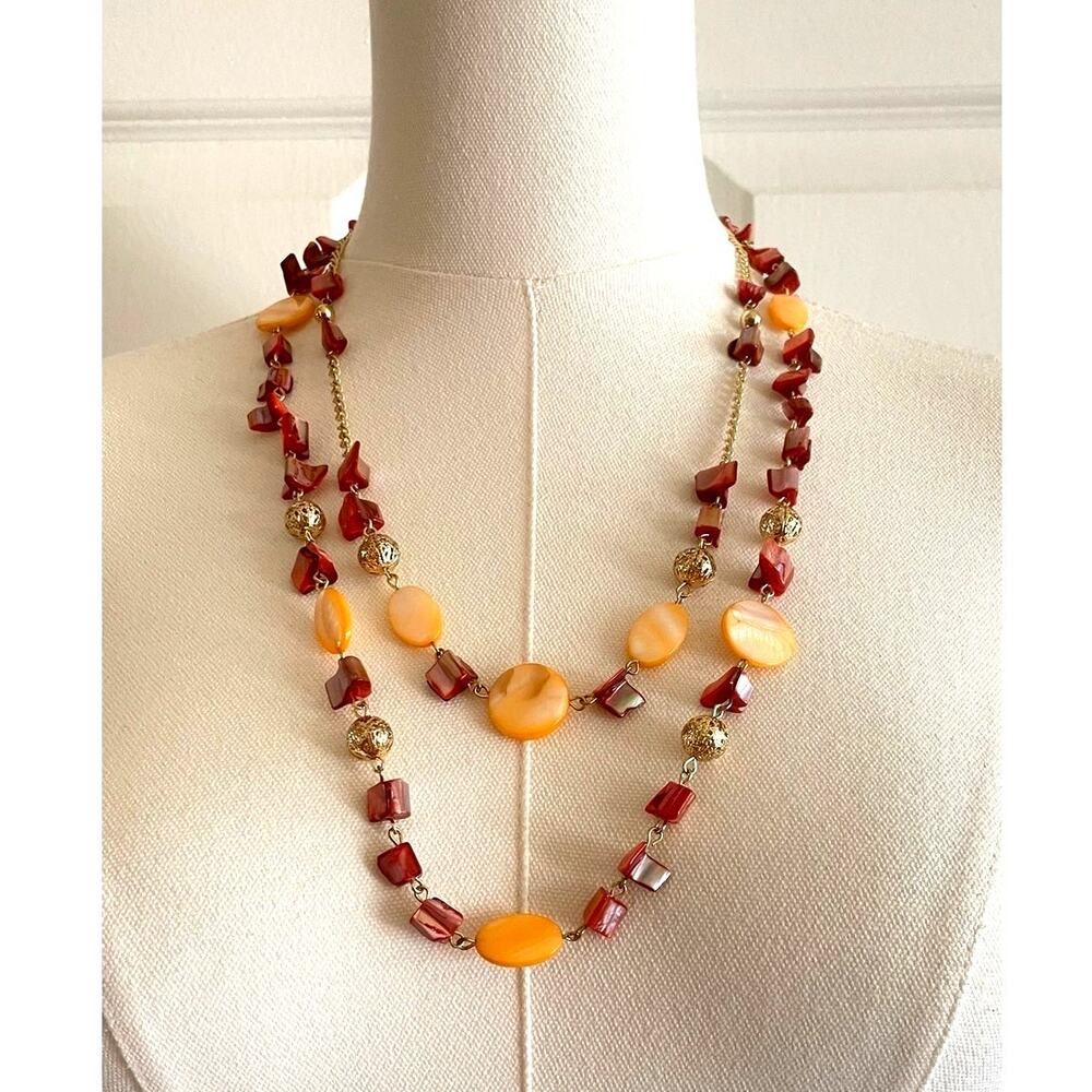 Vintage Boho Double-Strand Shell Statement Necklace 22.5"